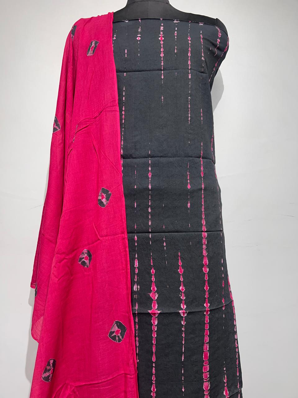 Pure Cotton Hand Block Print Unstitched Suit With Cotton Dupatta