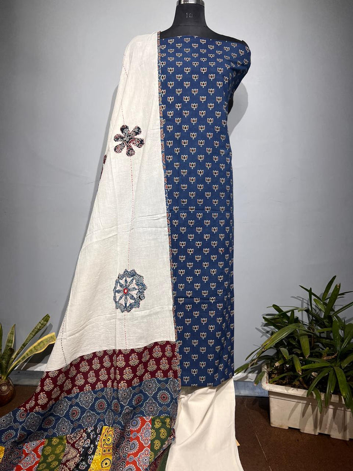 Pure Cotton Azrakh Print Unstitched suit With Dupatta.