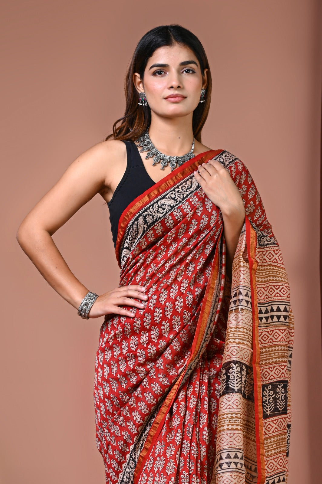 Hand Block Print Pure Chanderi Saree With Blouse