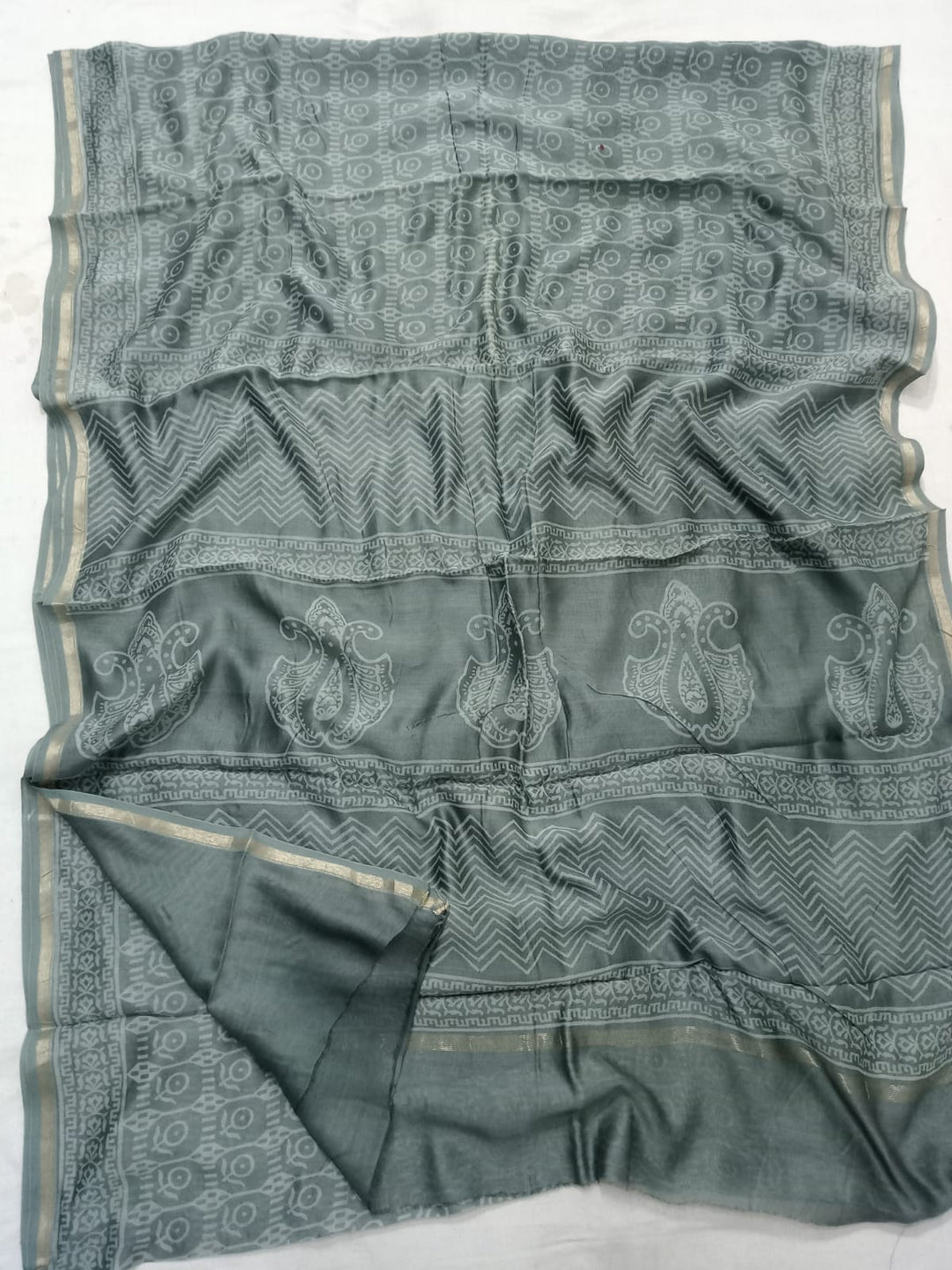 Pure Chanderi Silk Hand Block Print Saree.