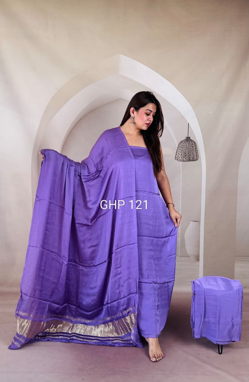 Pure Modal Silk Unstitched Suit with Lagdi Patta Dupatta