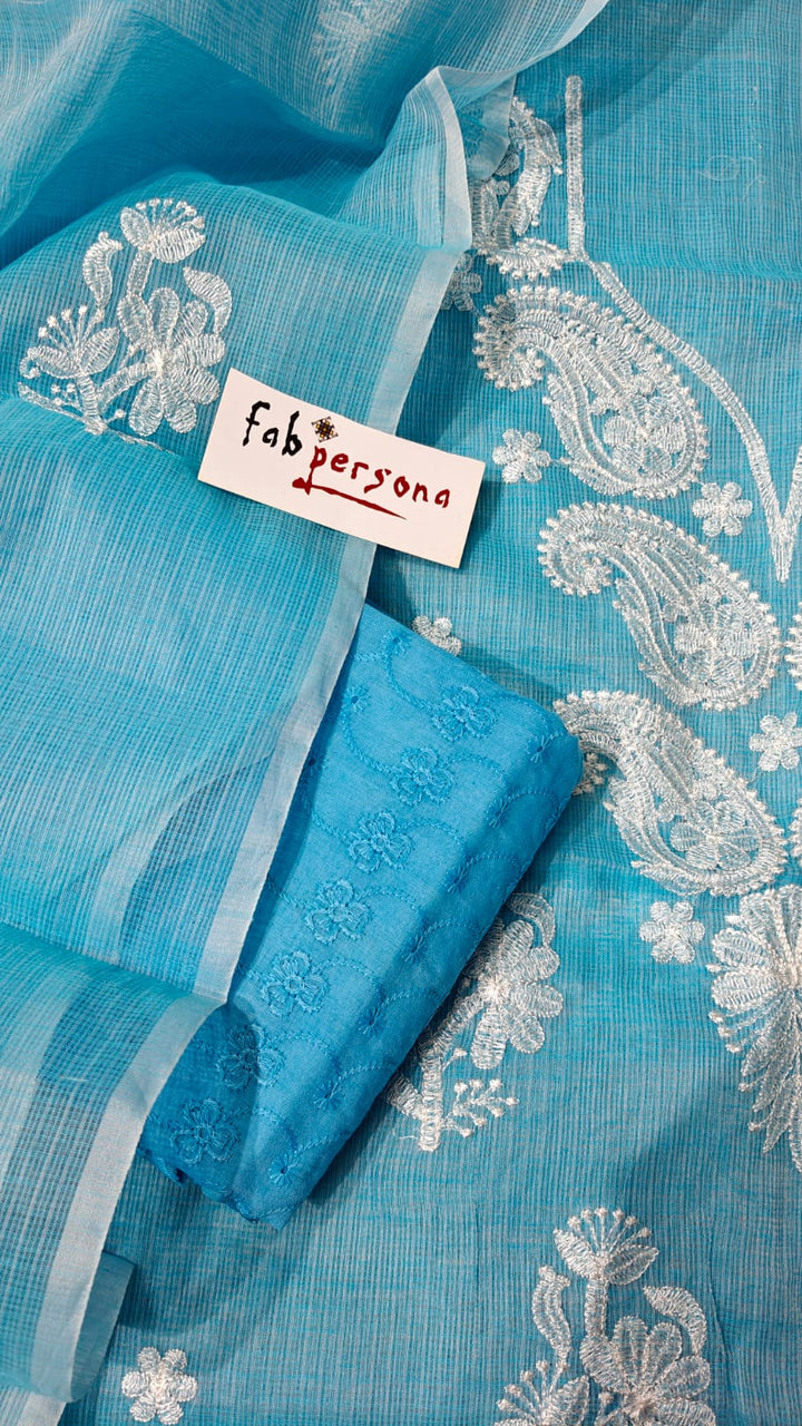 Kota doria Ustitched salwar suit with chikankari bottom
