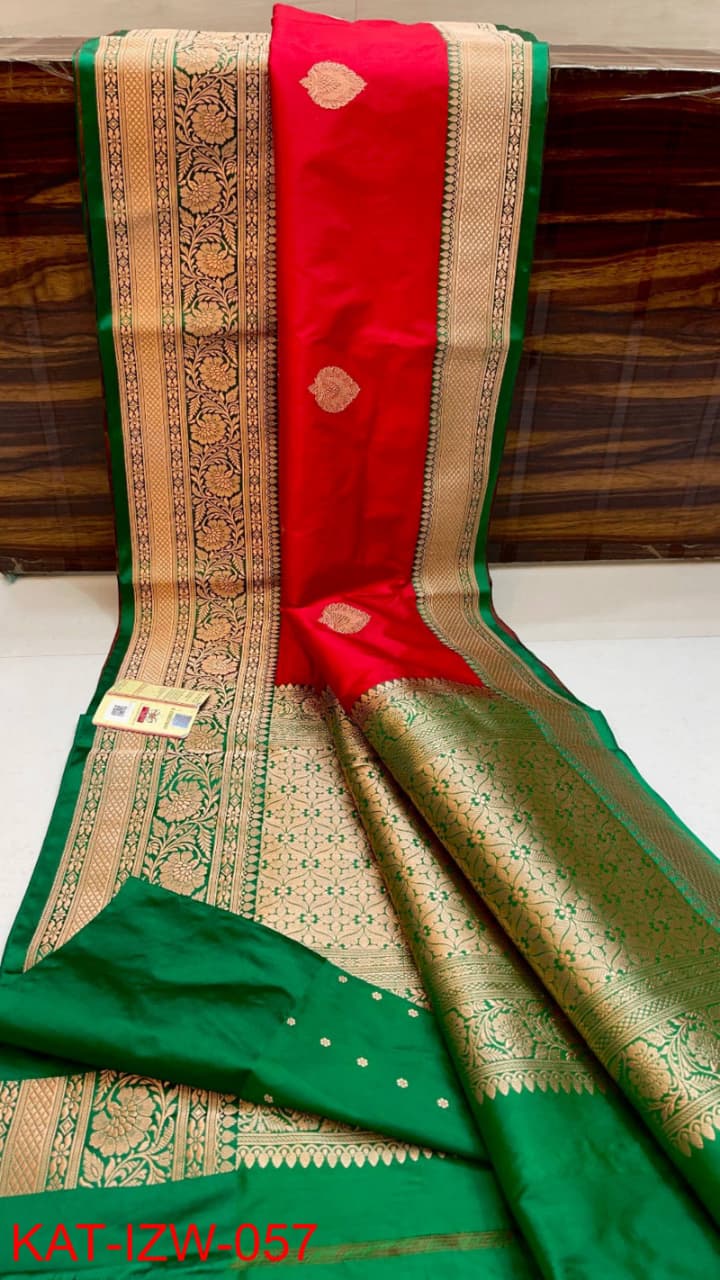 Pure Banarasi Katan Silk Saree With Antique Zari Work .