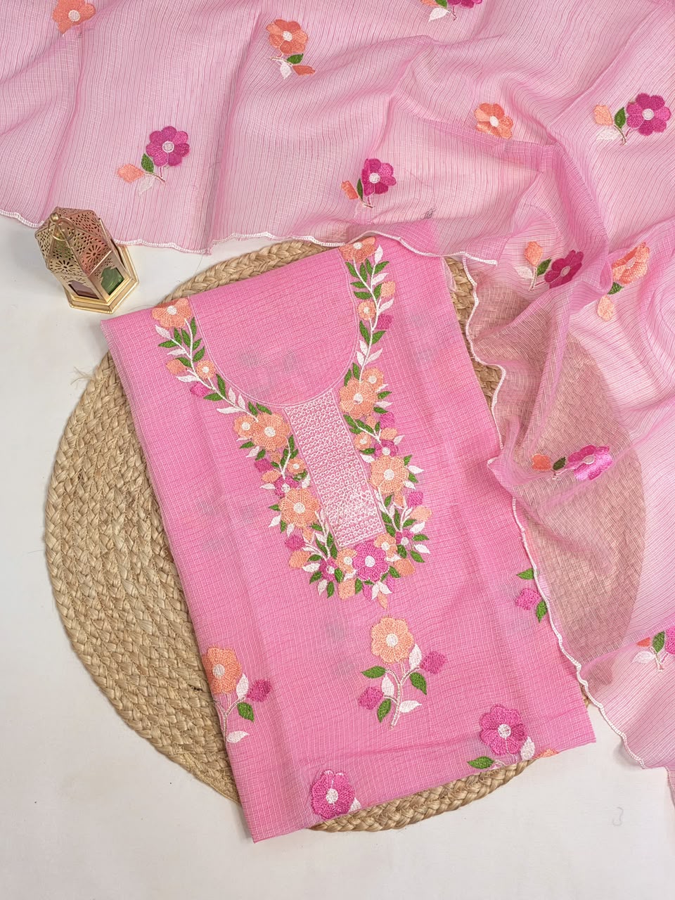 Exclusive Pure Kota Cotton Unstitched Suit With Embroidery Work