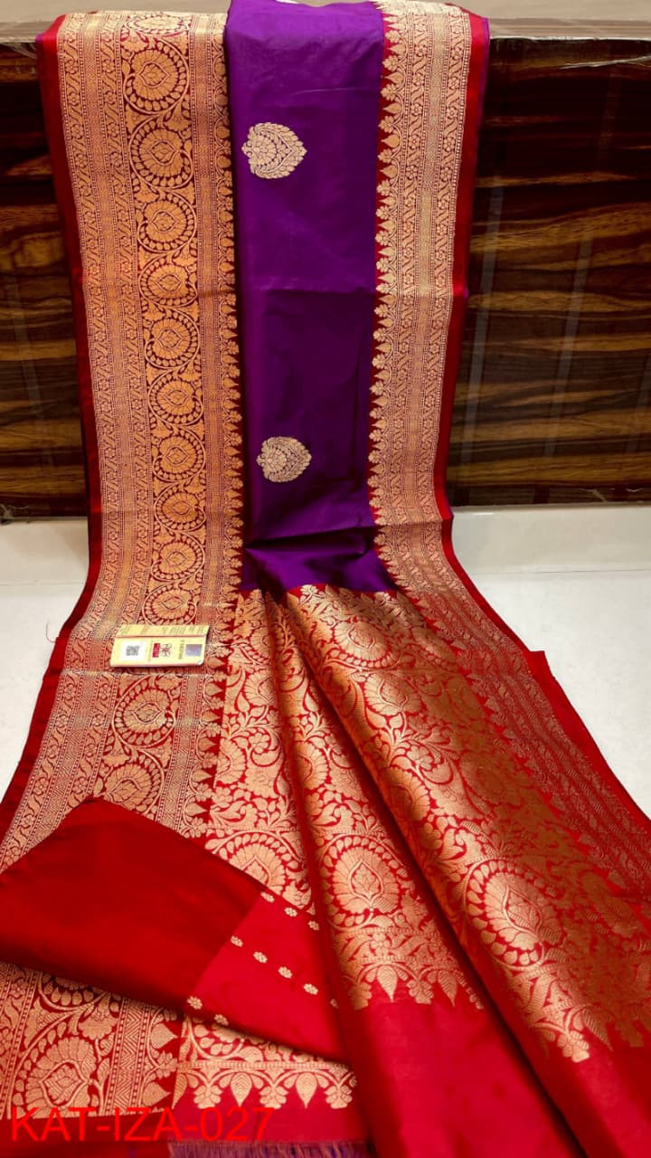 Pure Banarasi Katan Silk Saree With Antique Zari Work .