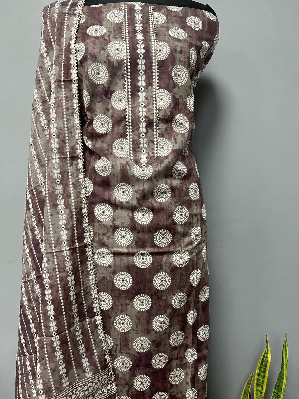 Pure Cotton Hand Block Gotta patti Work unstitched suit