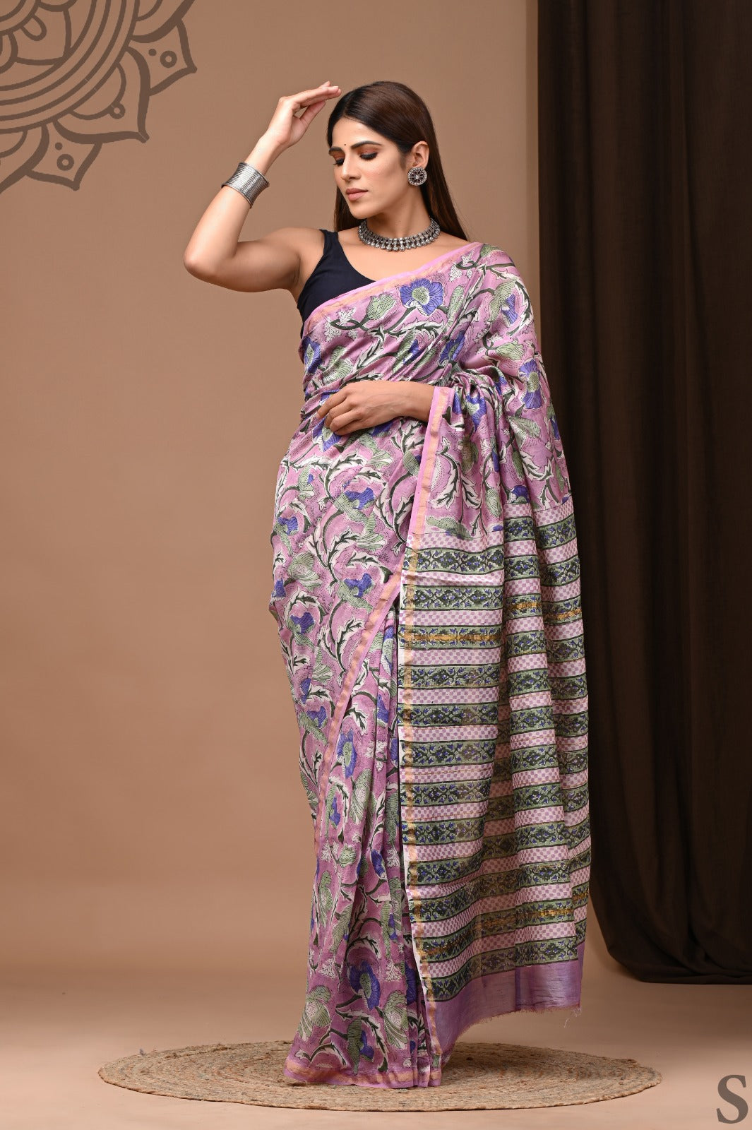 Hand Block Print Pure Chanderi Saree With Blouse