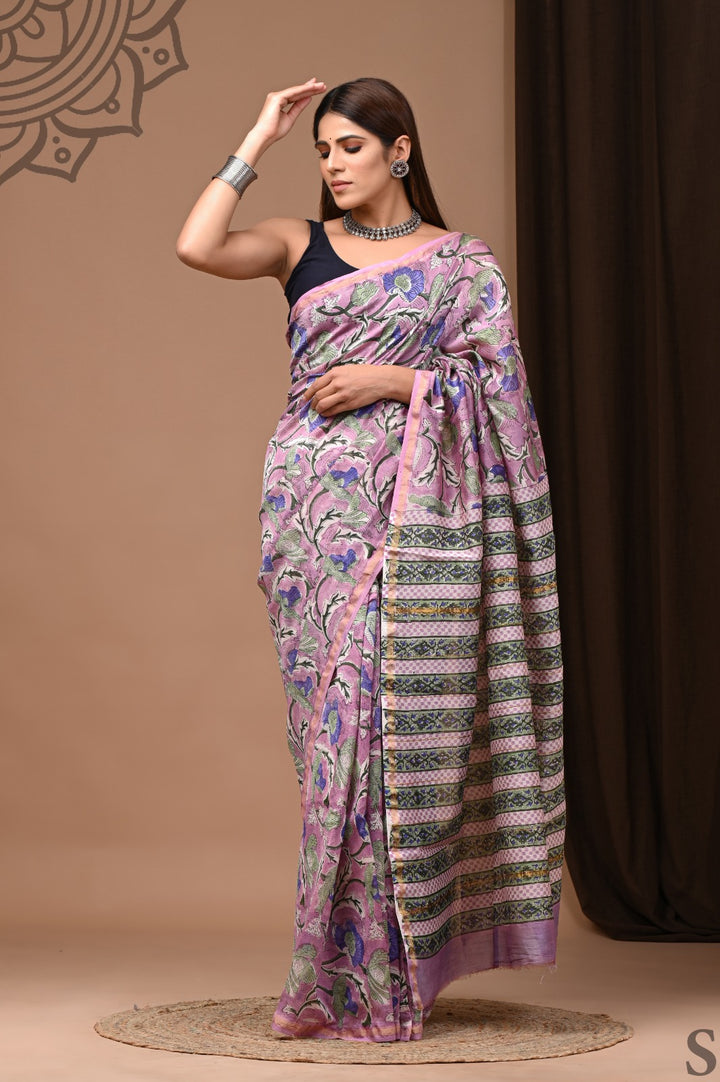 Hand Block Print Pure Chanderi Saree With Blouse