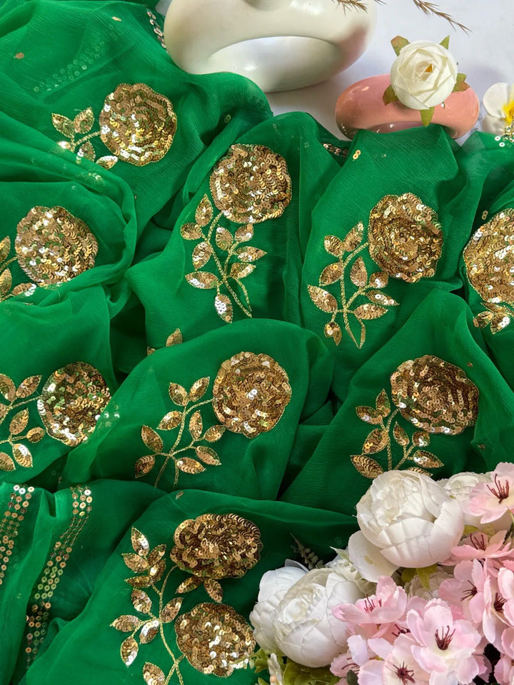 Pure Dimond Chiffon Sequnce Work Saree With Running Blouse.(13Buit )