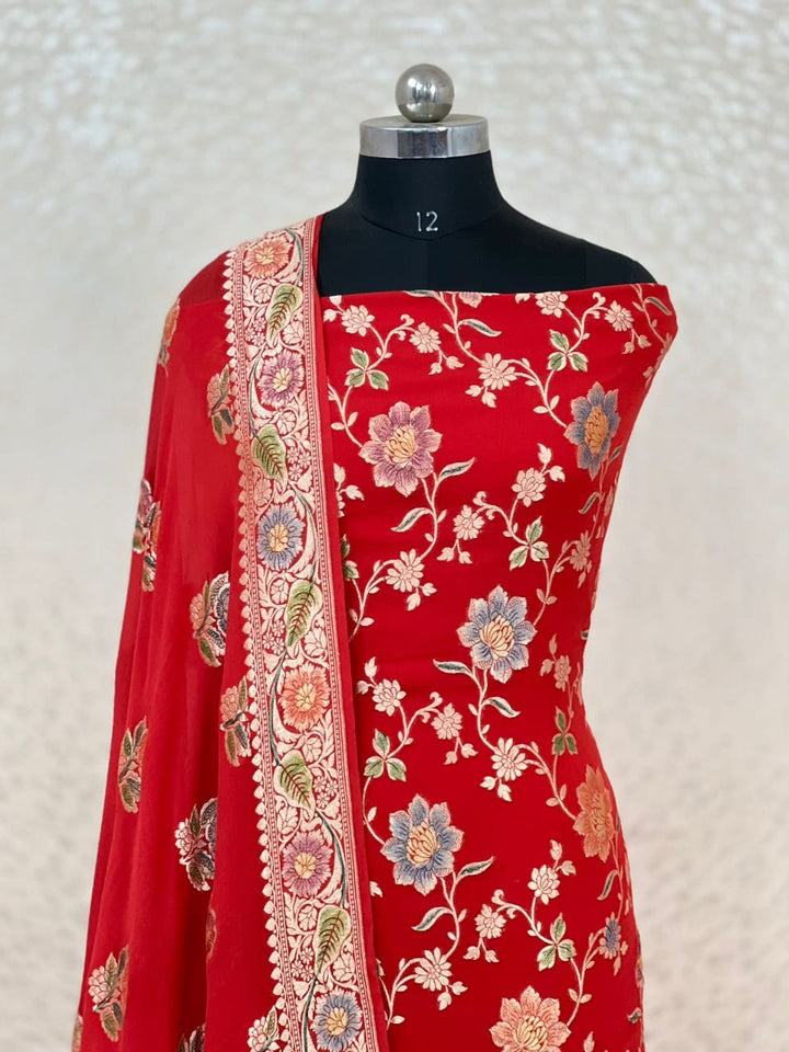 Pure Khhadi Chiffon Georgette Water Zari Work Unstitched Suit With khhadi Georgette Dupatta.