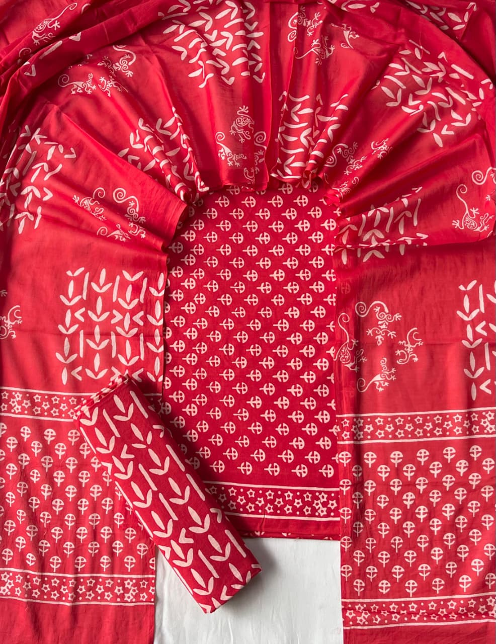 Pure Cotton Hand Block Print Unstitched Suit With Cotton Dupatta
