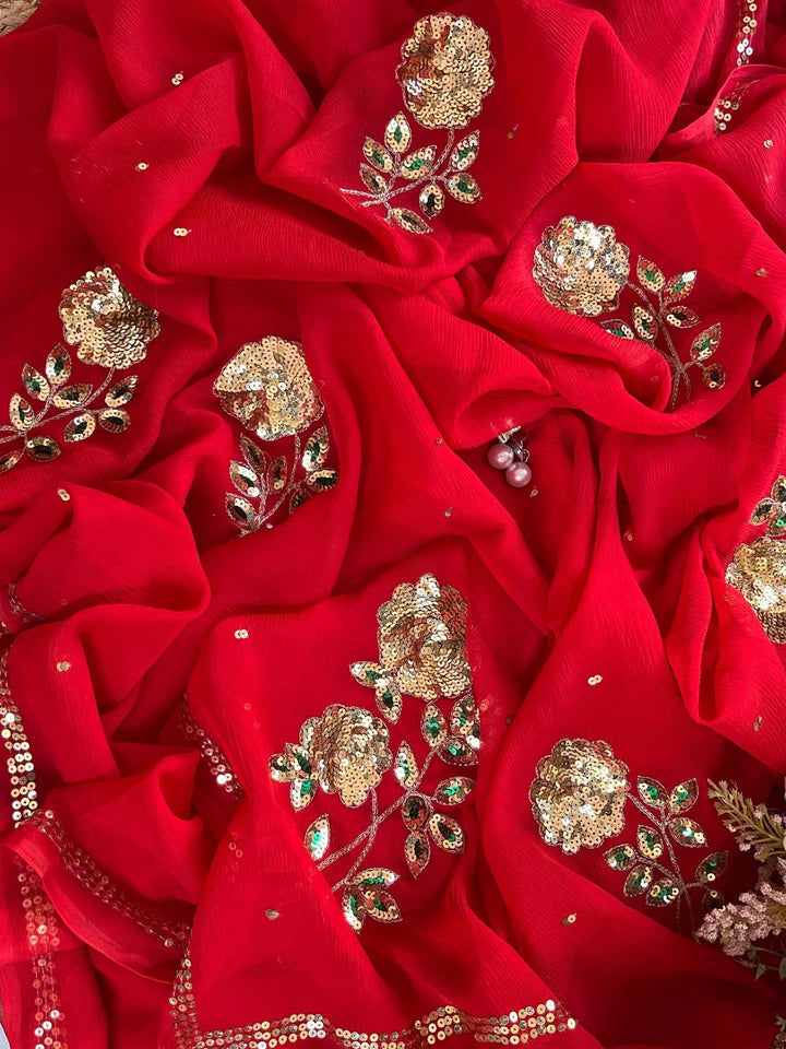 Pure Dimond Chiffon Sequnce Work Saree With Running Blouse.(13Buit )