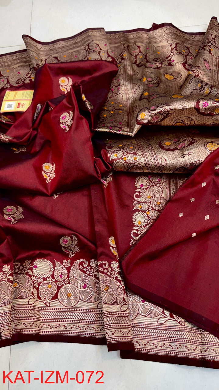 Pure Katan silk Saree with Antique Zari Work Saree.with mina work