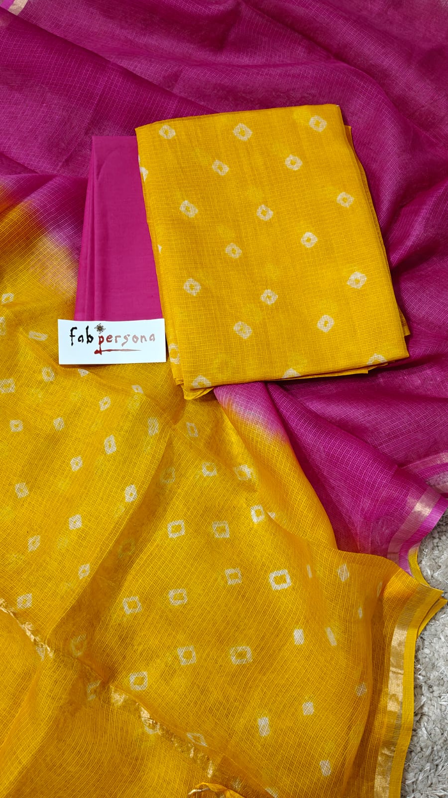 Yellow Color Kota silk Bandhej Pattern Unstitched Suit