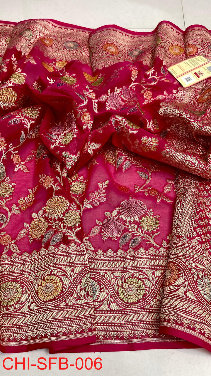 Pure Banarasi Handloom Khaddi Georgette Silk Water Zari Work Saree .| NEW EDITION |