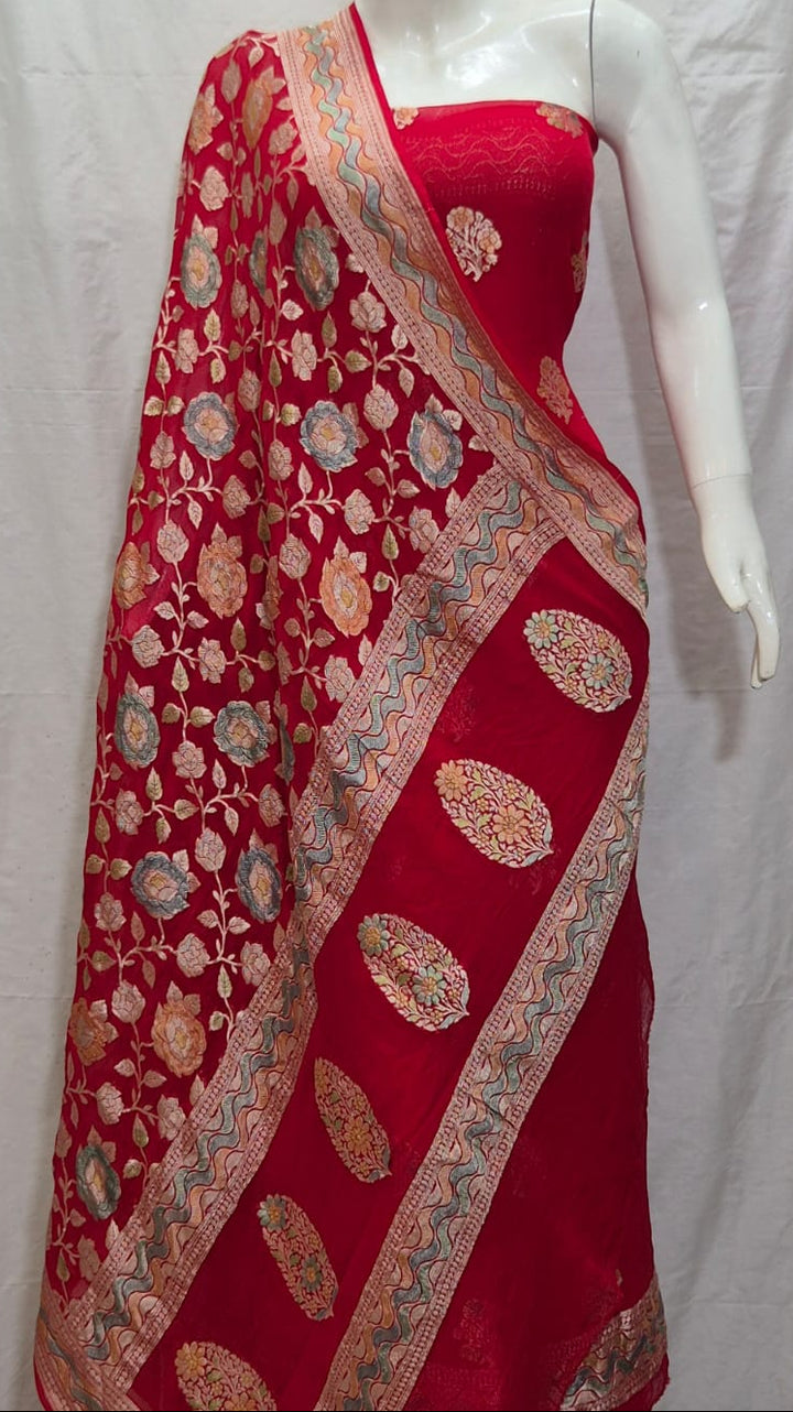 Pure Khaddi Chiffon Unstitched Suit With Water Zari Work.