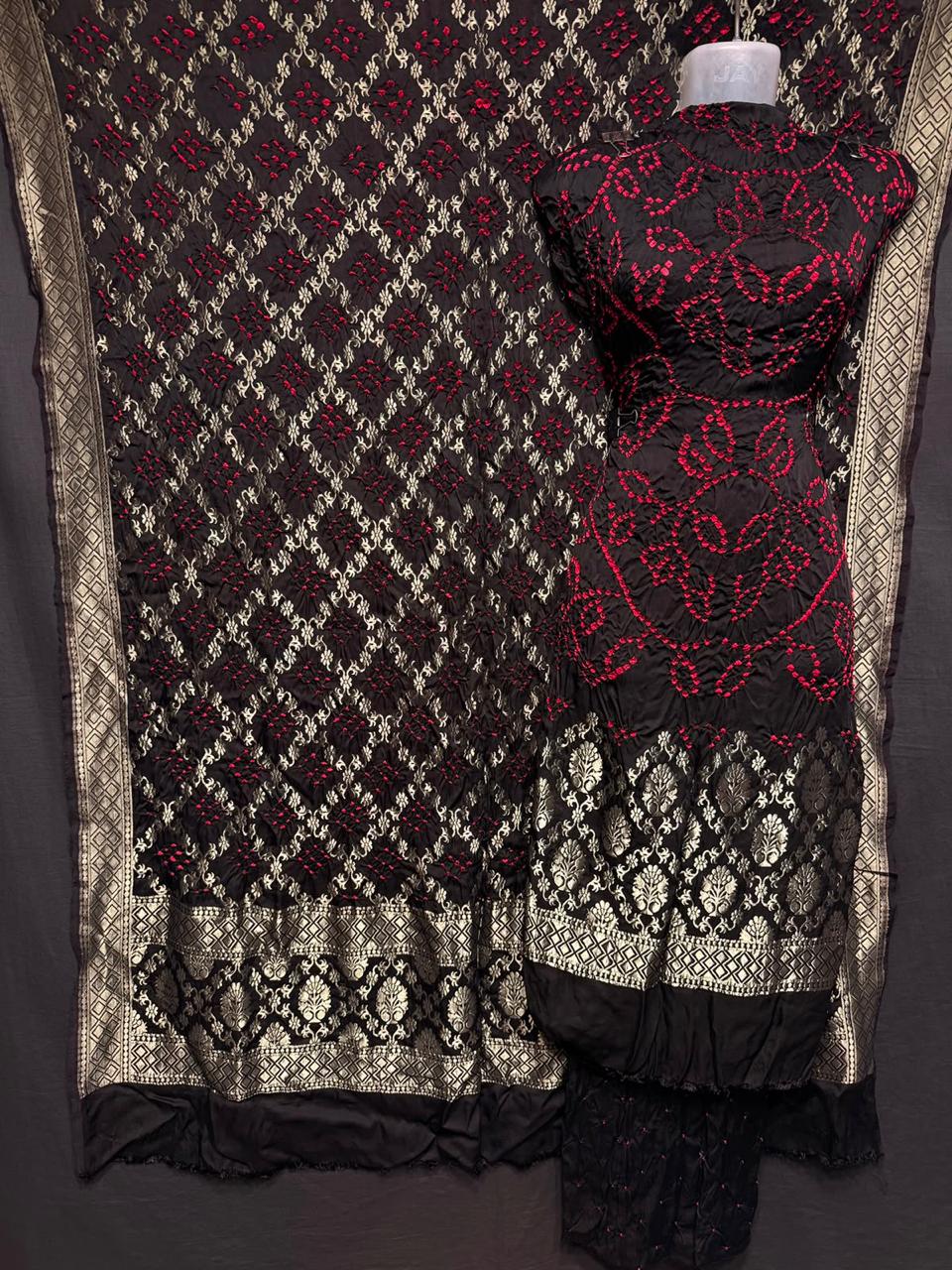 Pure Modal Silk Double Zari Heavy Banarasi Weaved Unstitched Suit Set