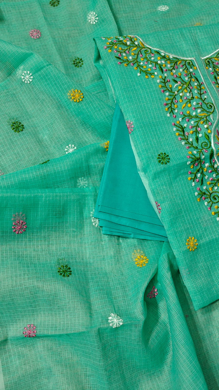 Pure Cotton Kota Doriya Embroidery Unstitched Suit With Dupatta