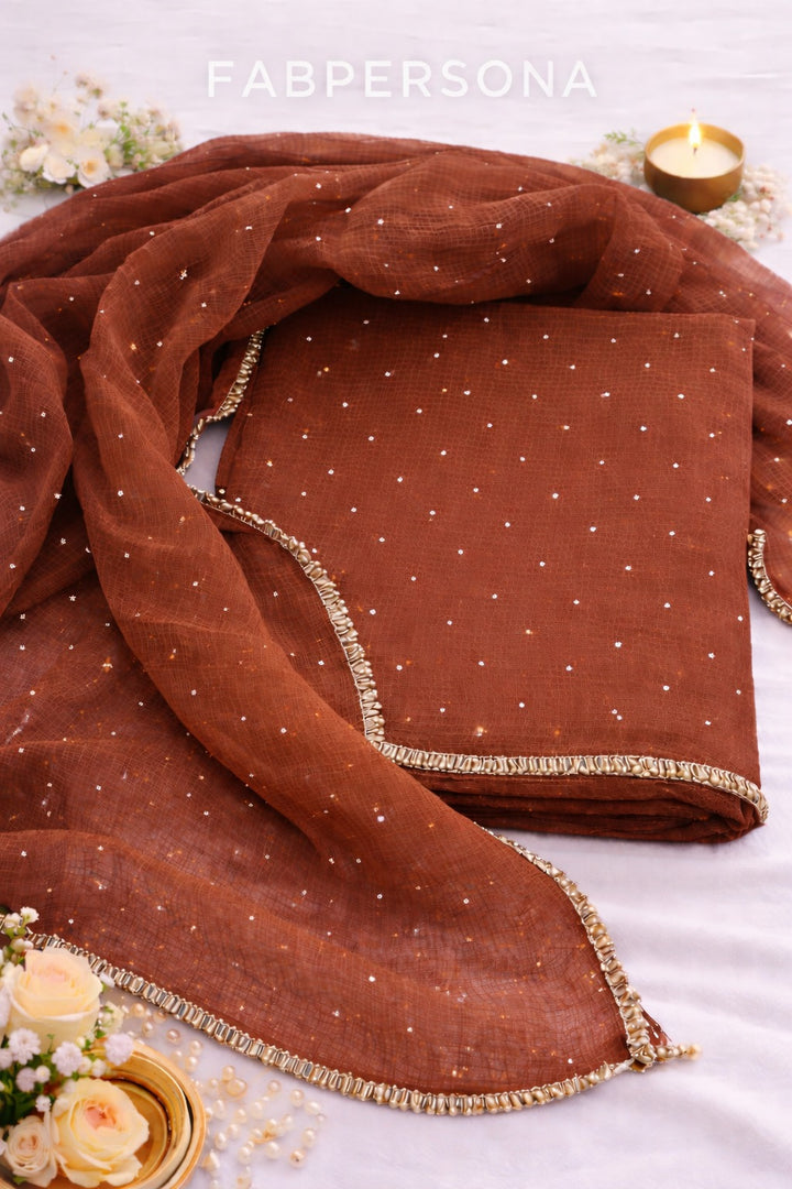 Pure Kota doria 3 pc Unstitched Suit with Mukaish work.