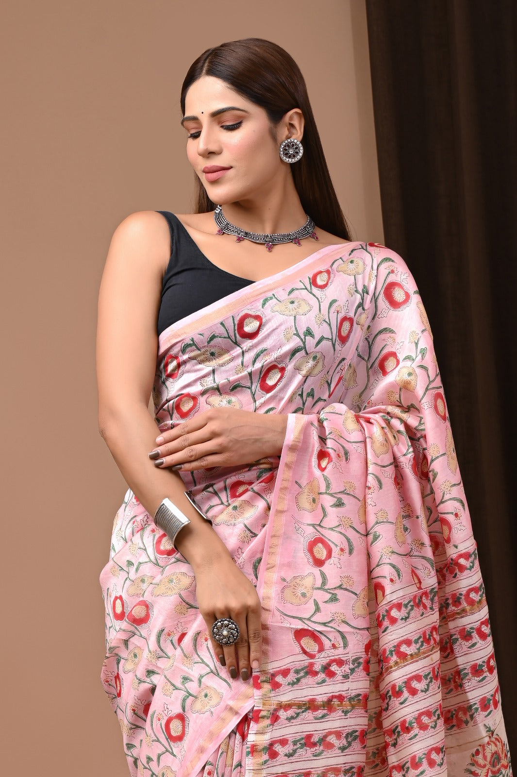 Hand Block Print Pure Chanderi Saree With Blouse