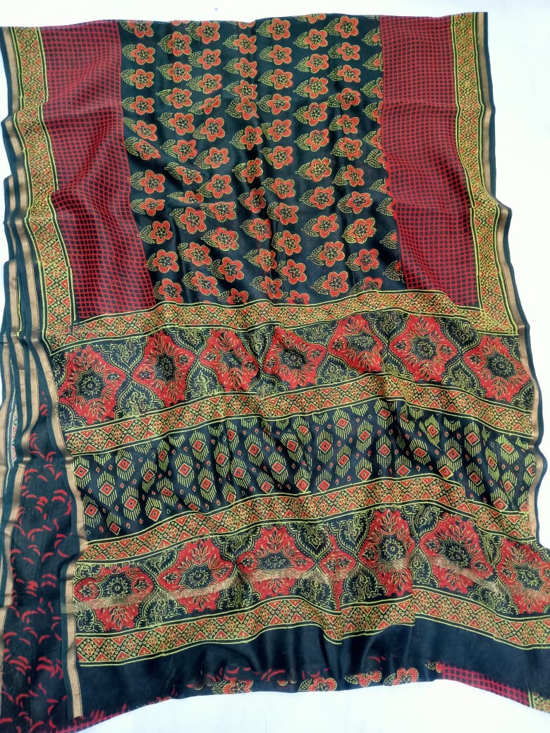 Pure Chanderi Silk Hand Block Print Saree.