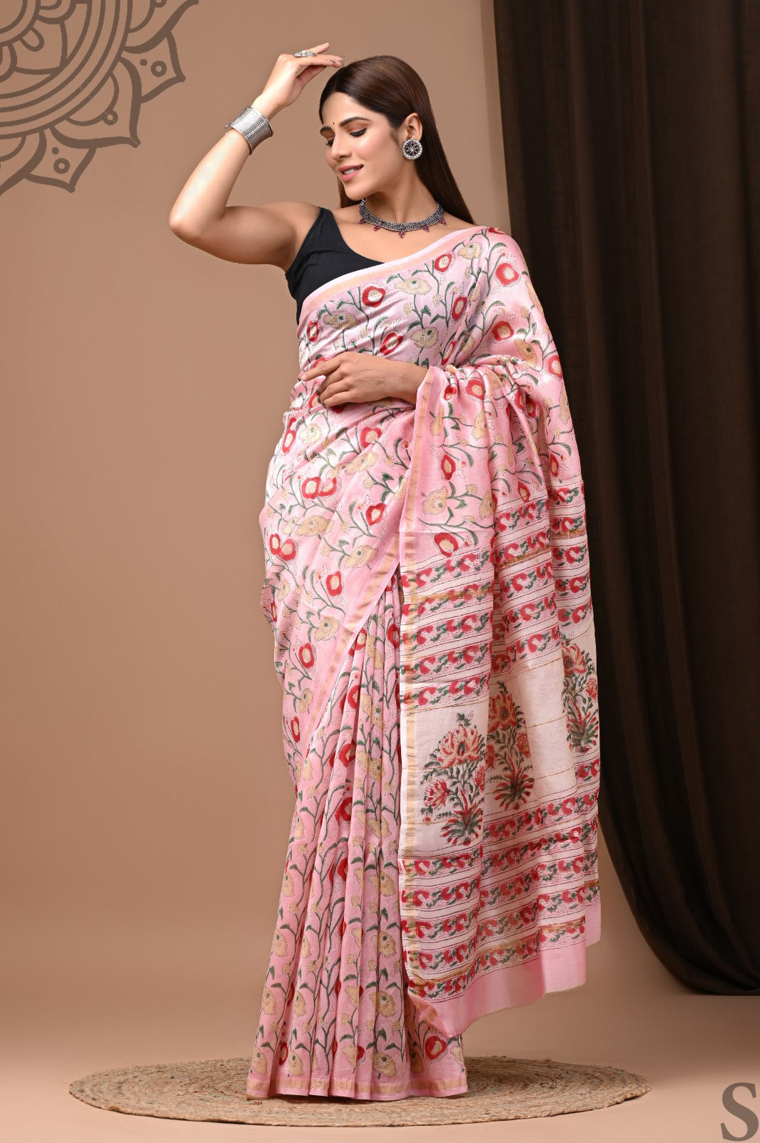 Hand Block Print Pure Chanderi Saree With Blouse