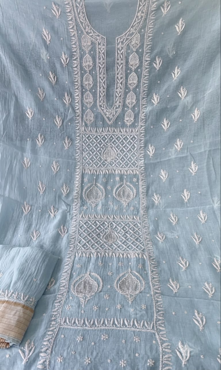 Pure Mul- Mul Chakiankari Work Unstitched Suit with Cutdana work