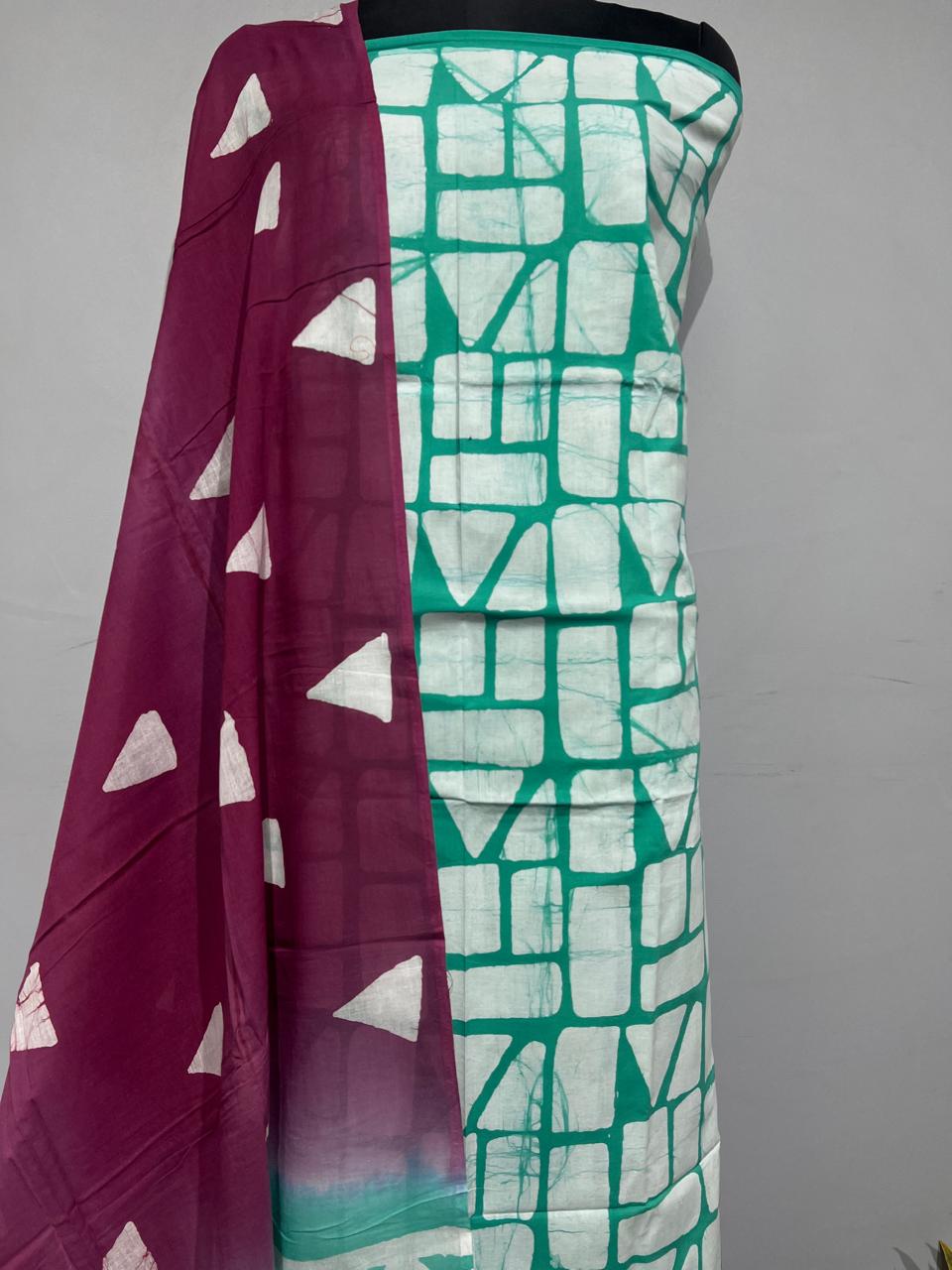 Pure Cotton Hand Block Print Unstitched Suit With Cotton Dupatta