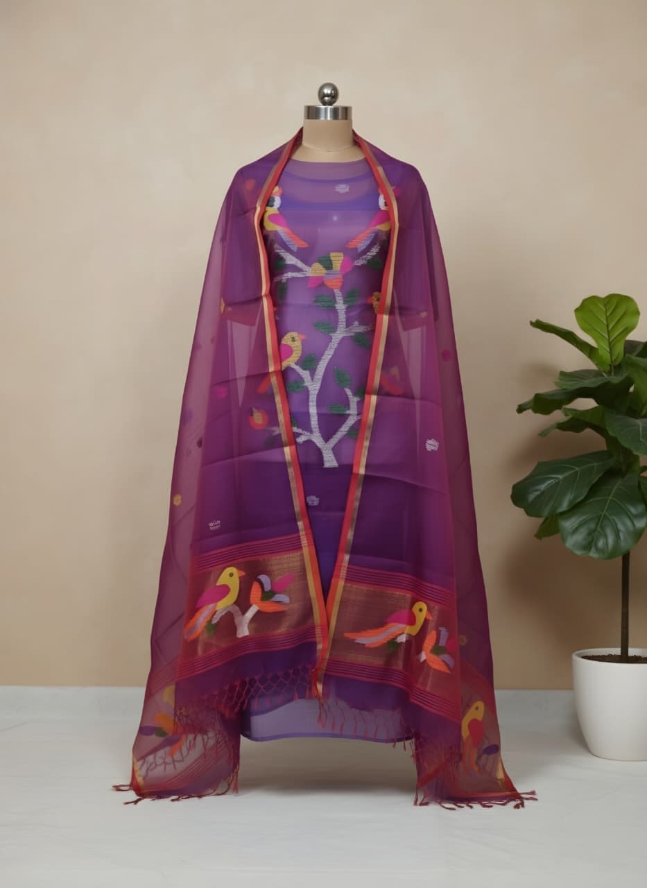 Pure Maslin Silk 2PC Jamdani Unstitched Suit .