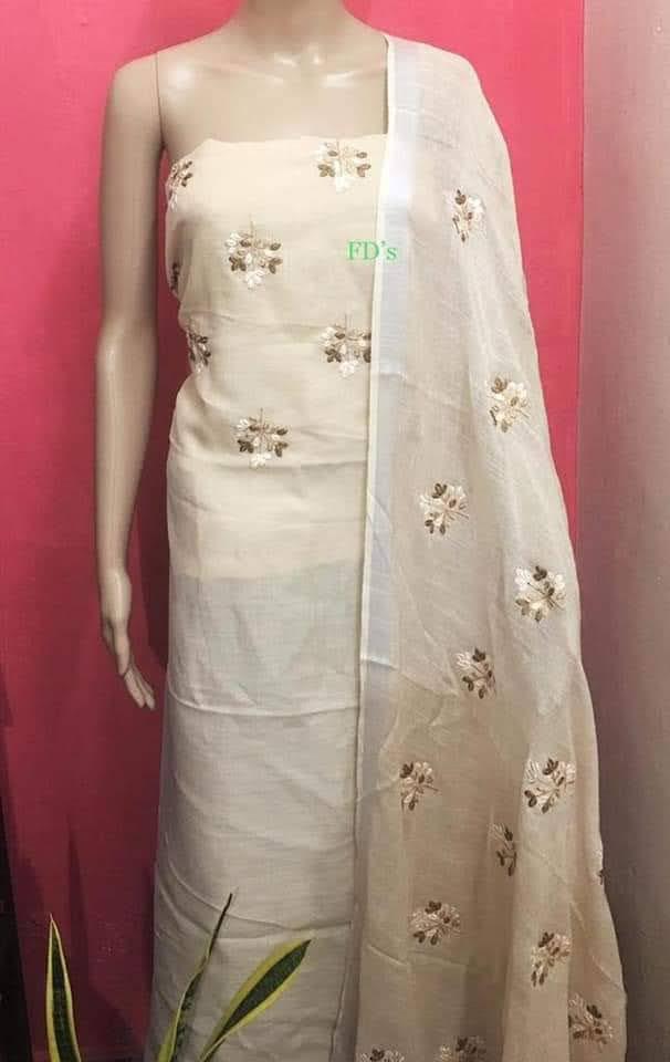 Bhagalpuri Cotton Linen Embroidery Unstitched suit.