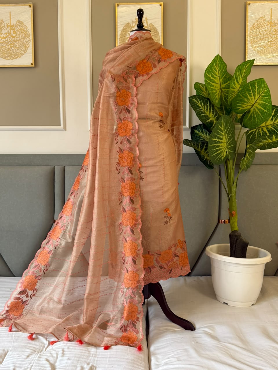 Exclusive Tissue Multi Thread Embroidery Work Unstitched Suit