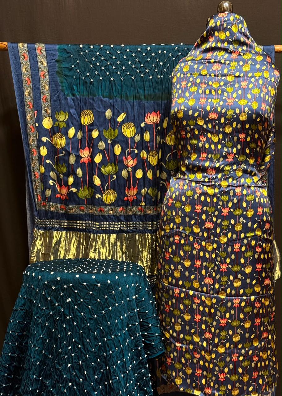 Premium 100% Pure Modal Silk Digital prints kalamkari 3-pc suits