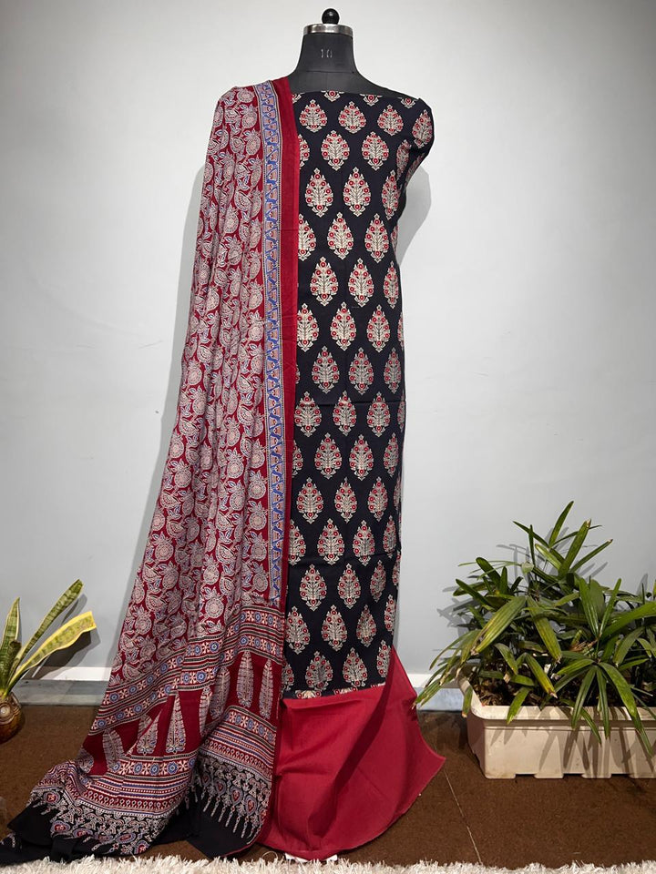 Pure Cotton Azrakh Print Unstitched suit With Dupatta