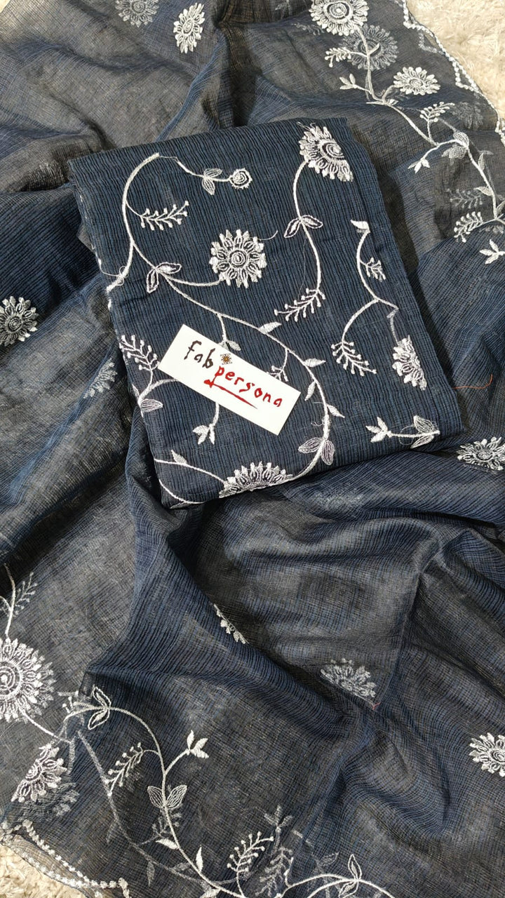 Pure Kota Doriya Resham Work Unstitched Suits With Chikankari Bottom