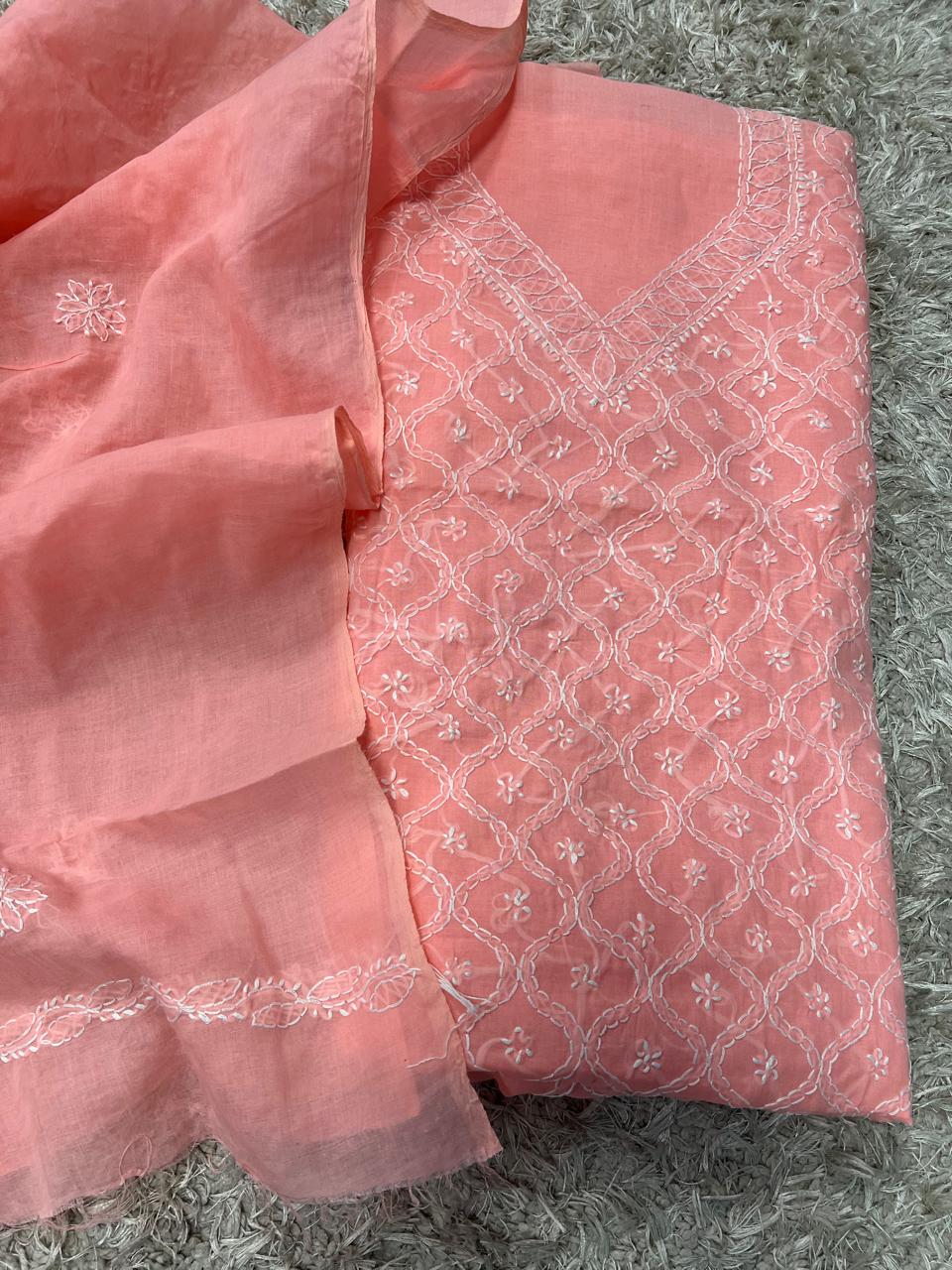 Pure cotton chikankari work unstitched suit