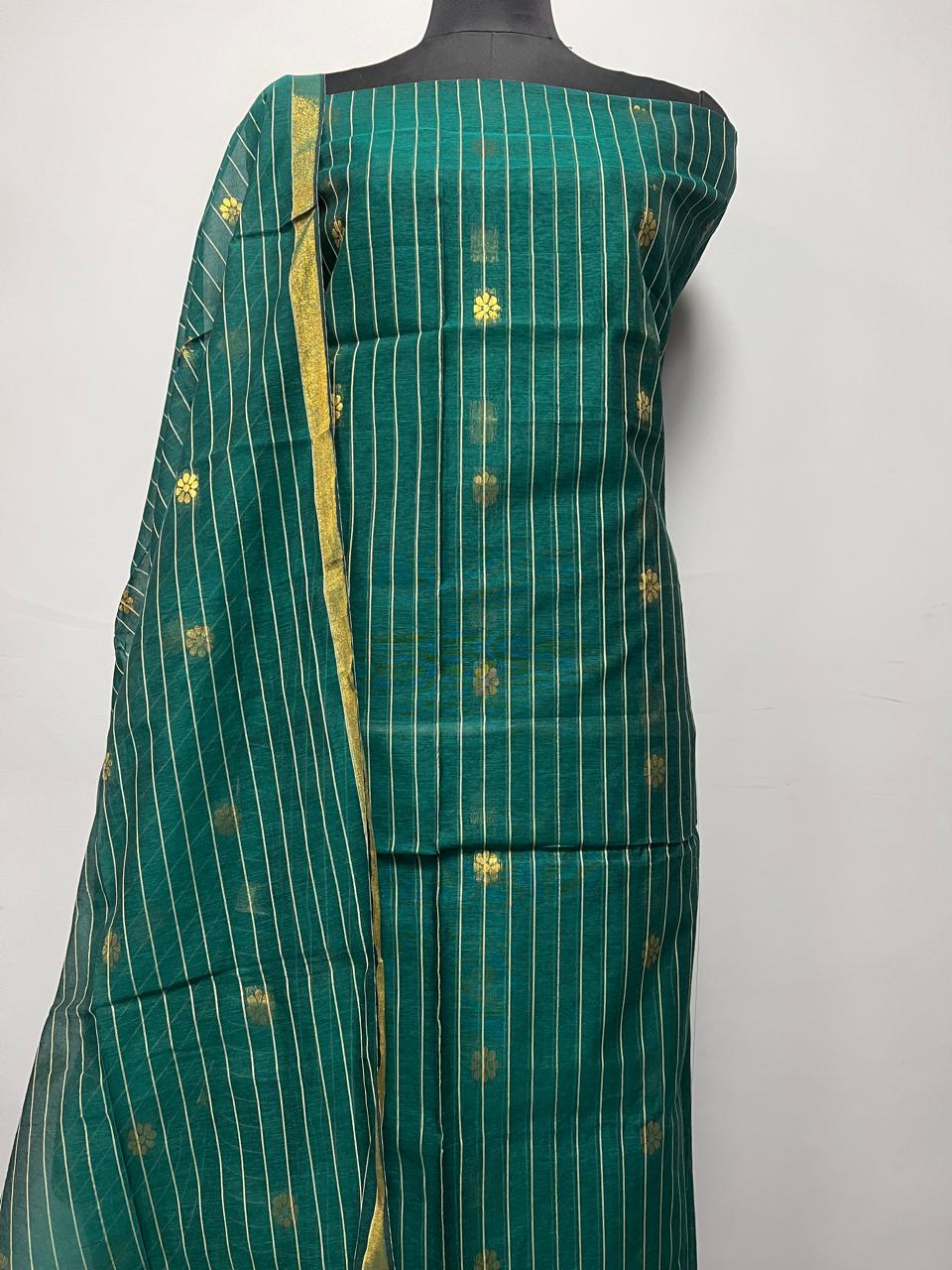 Pure Maheshwari Silk Hand Loom Unstitched Suit.(2pc Set)