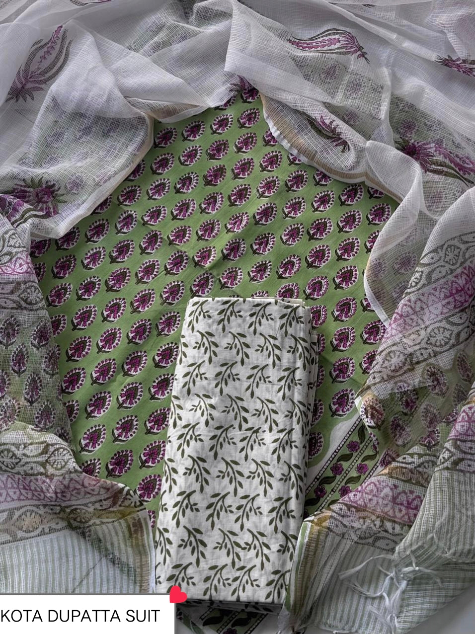 Pure Cotton Hand block print Unstitched Suit with Kota Dupatta