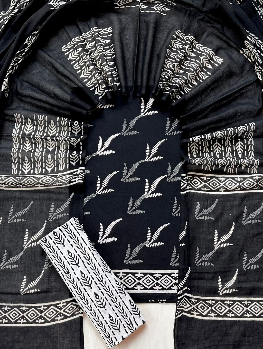 Pure Cotton Hand Block Print Unstitched Suit With Cotton Dupatta