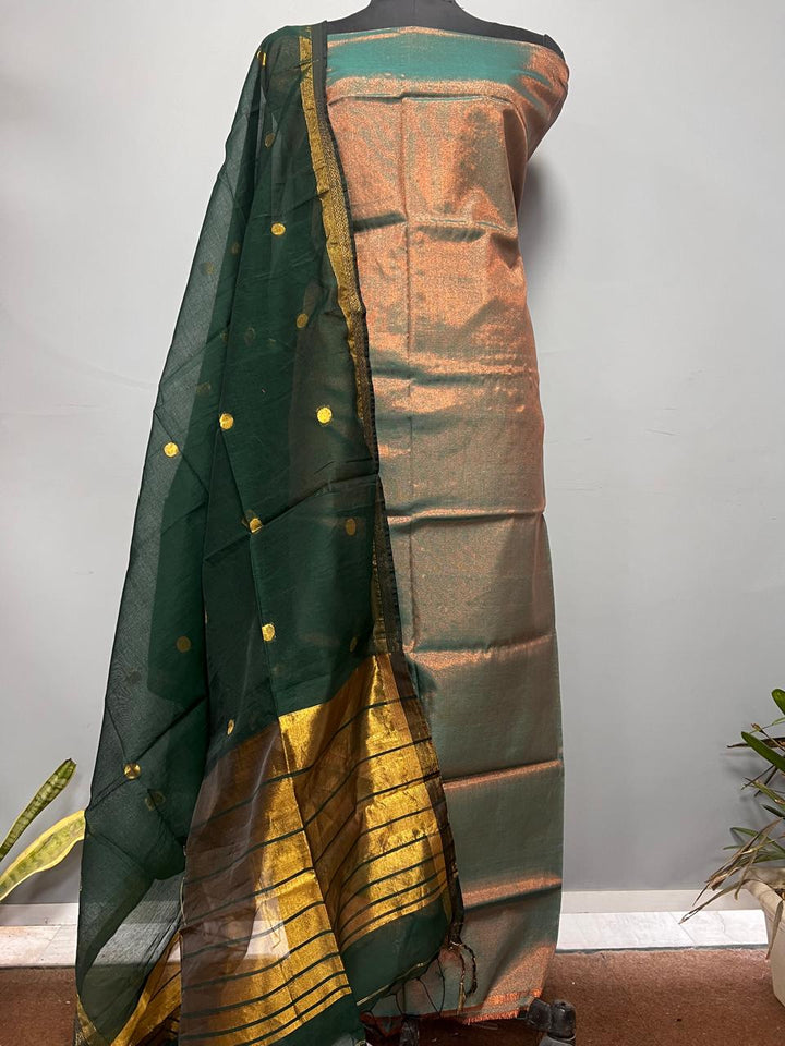 Pure Maheshwari Silk Hand Loom Unstitched Suit.(2pc Set)