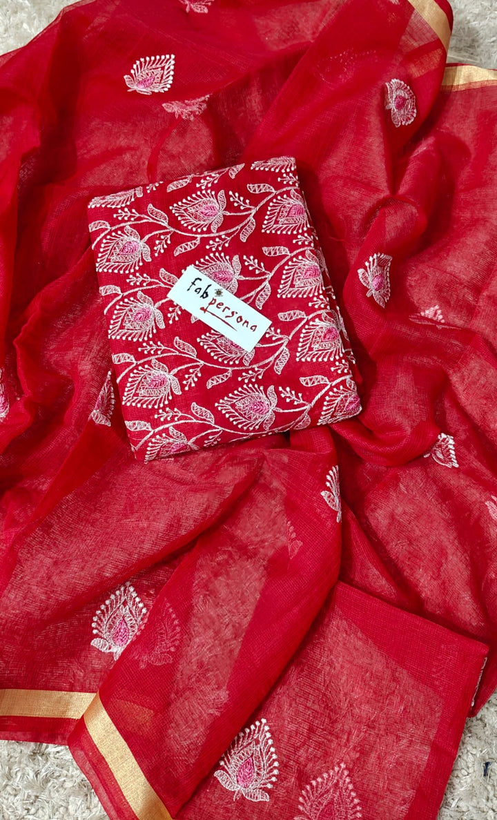 Pure Kota Doriya Embroidered Unstitched Suit With Dupatta