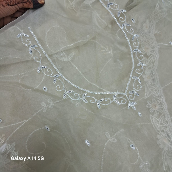 Pure Organza Silk Hand Full Zall  Work Saree With Running Blouse.