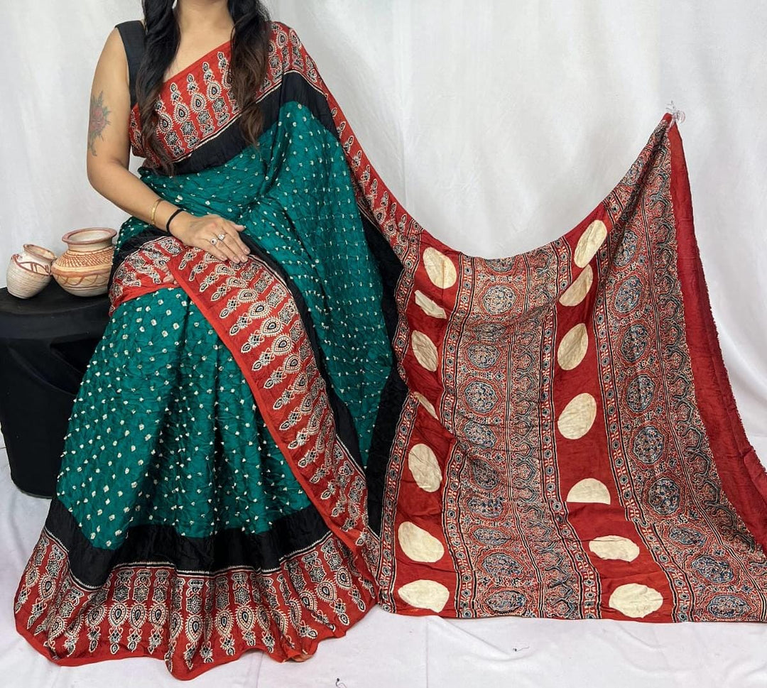 Pure Modal SilK Bandhej Print Saree With Blouse.