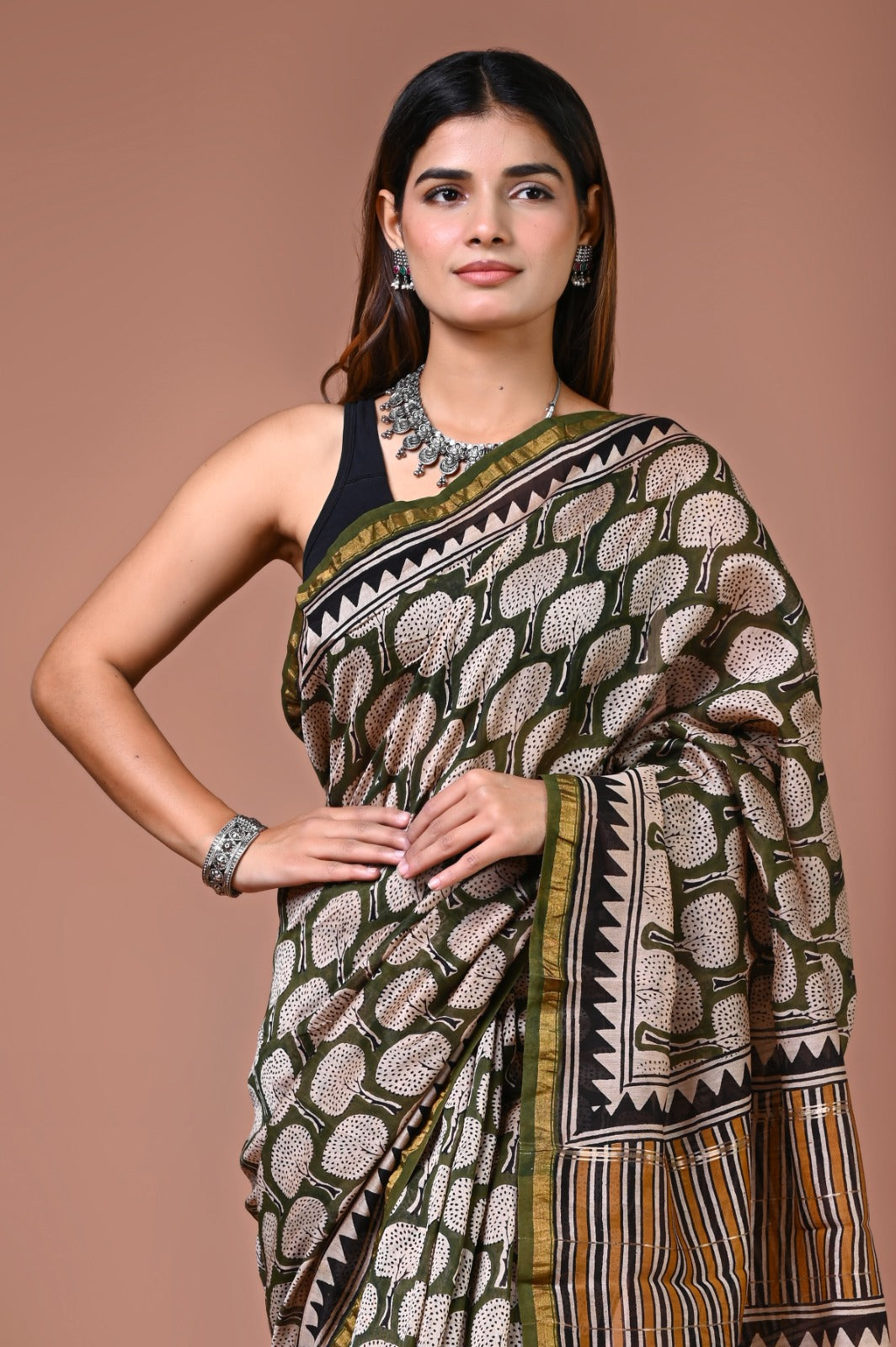 Hand Block Print Pure Chanderi Saree With Blouse