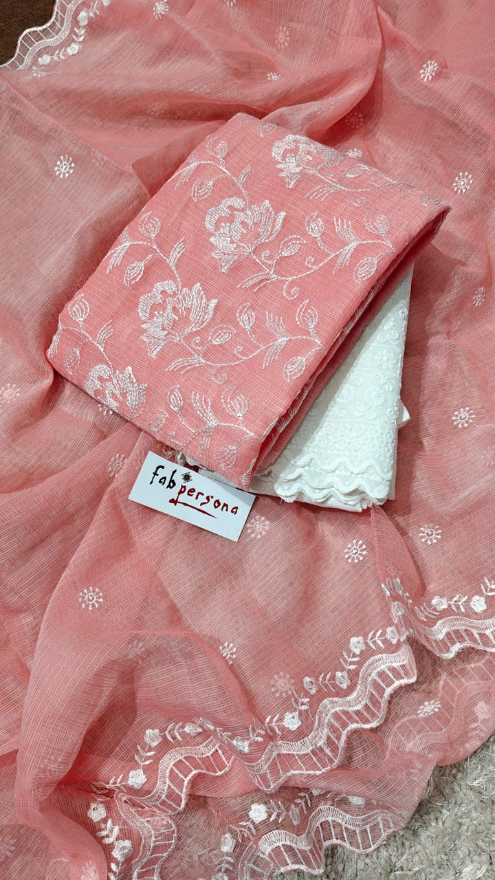 Pure Kota Doriya Resham Work Unstitched Suits With Chikankari Bottom .
