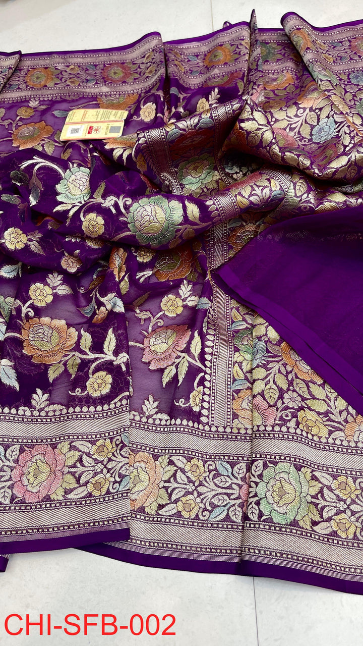 Pure Banarasi Handloom Khaddi Georgette Silk Water Zari Work Saree .| NEW EDITION |