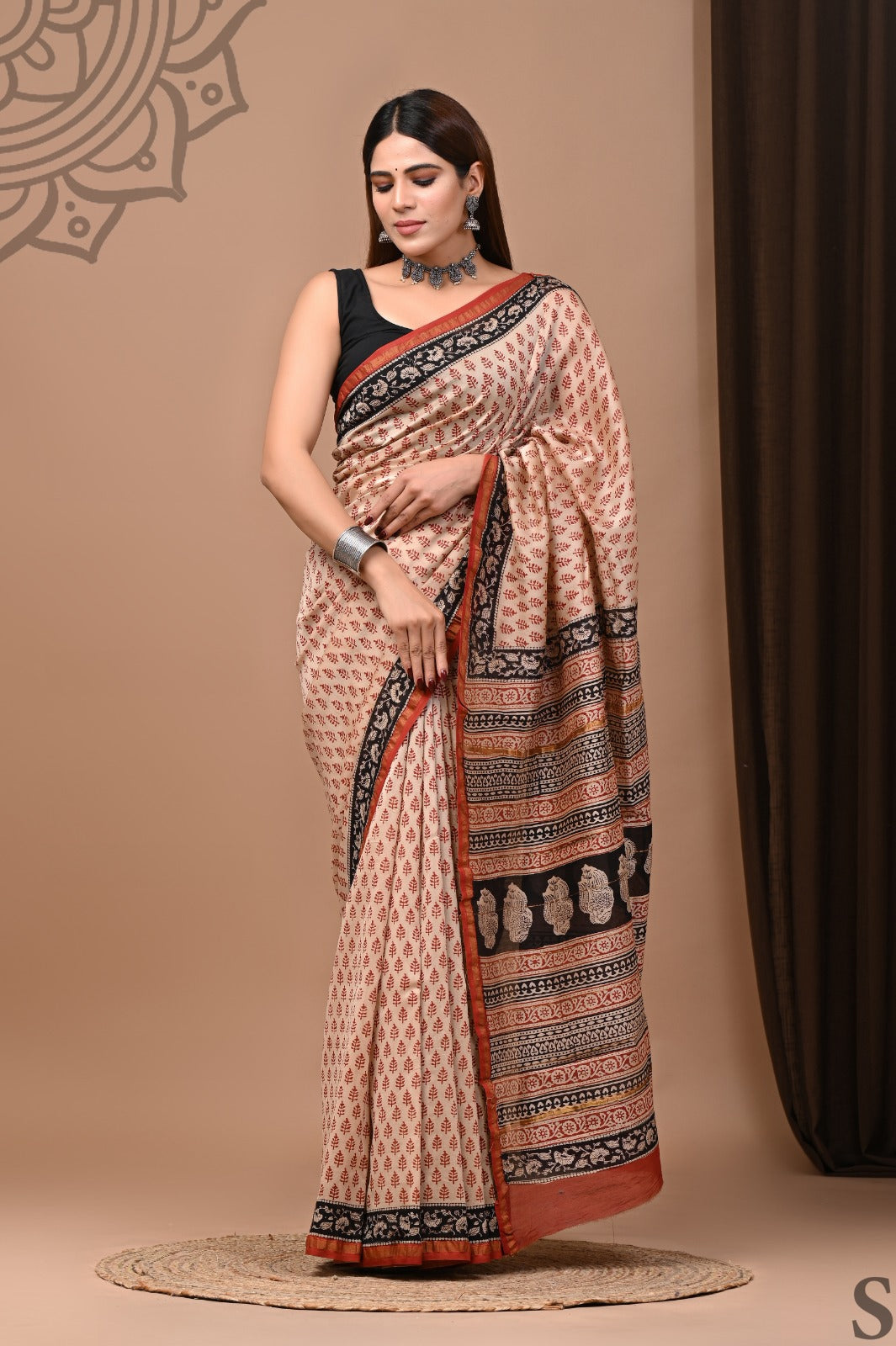 Hand Block Print Pure Chanderi Saree With Blouse