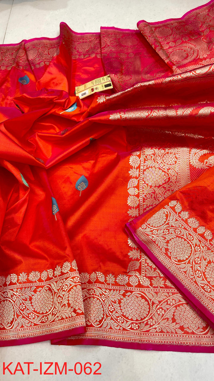 Pure Katan Silk Saree With Antique Zari Work Saree With Meena work.
