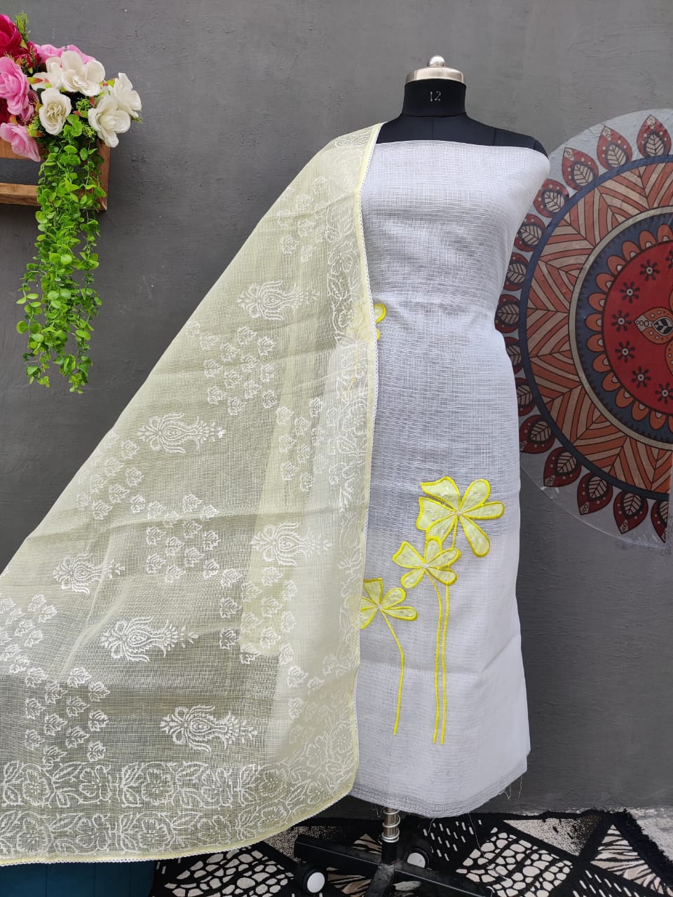 Kota Cotton Unstitched Suit With Embroidery Work