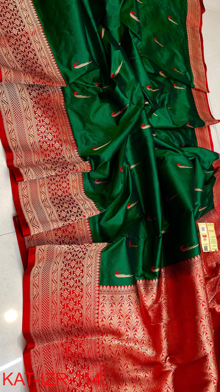 Pure Katan silk Saree with Antique Zari Work Saree.