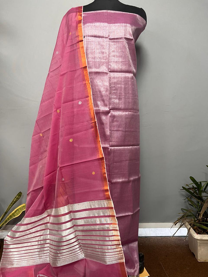 Pure Maheshwari Silk Hand Loom Unstitched Suit.(2pc Set)